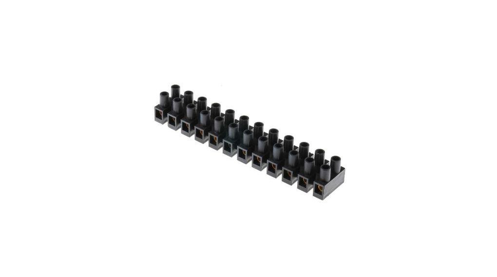 Terminal Strip, Black, 24A, 400V, Poles - 12, Pack of 5 pieces